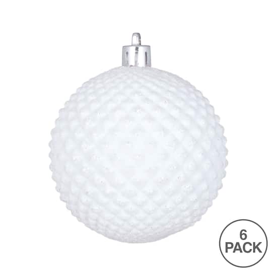 Vickerman 4" White Durian Glitter Ball Ornaments, 6ct.